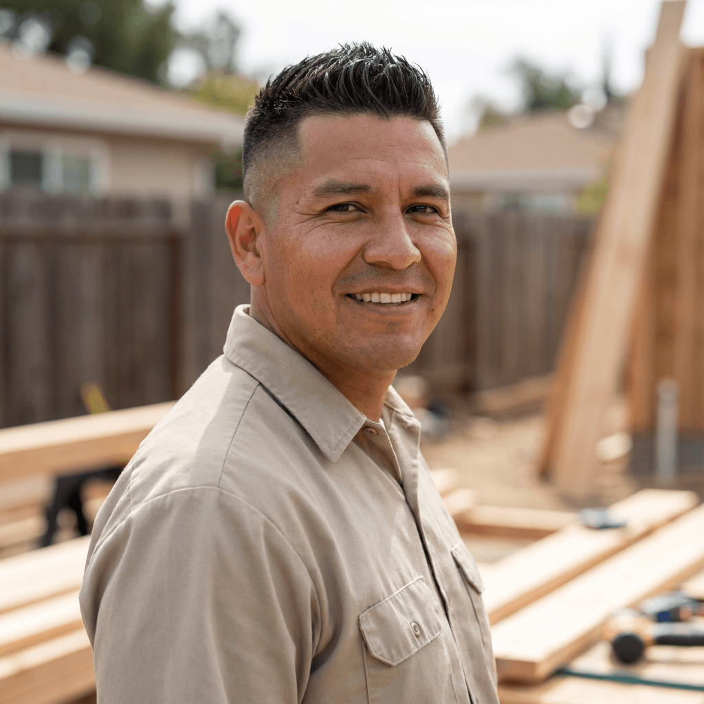 Jorge Ramirez on a job site with building materials