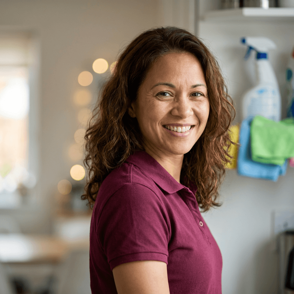 Jessica Delgado holding work gloves and smiling