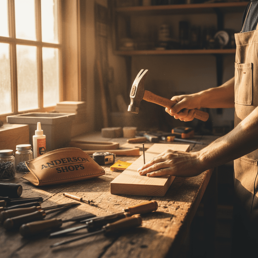 Person using hand tools at a workbench